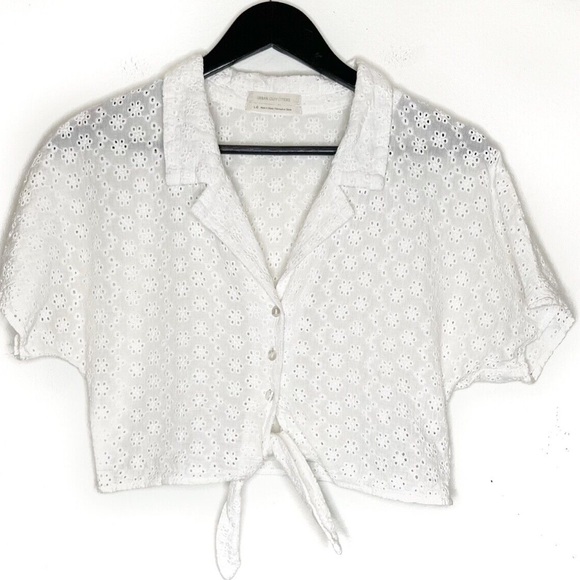 NWT Urban Outfitters White Tie Front Eyelet Crop Bolo Jacket Top medium - Picture 3 of 9